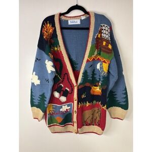 BellePointe Oversized Novelty Knit Cardigan Sweater XL Camp Forest Bear Cabin